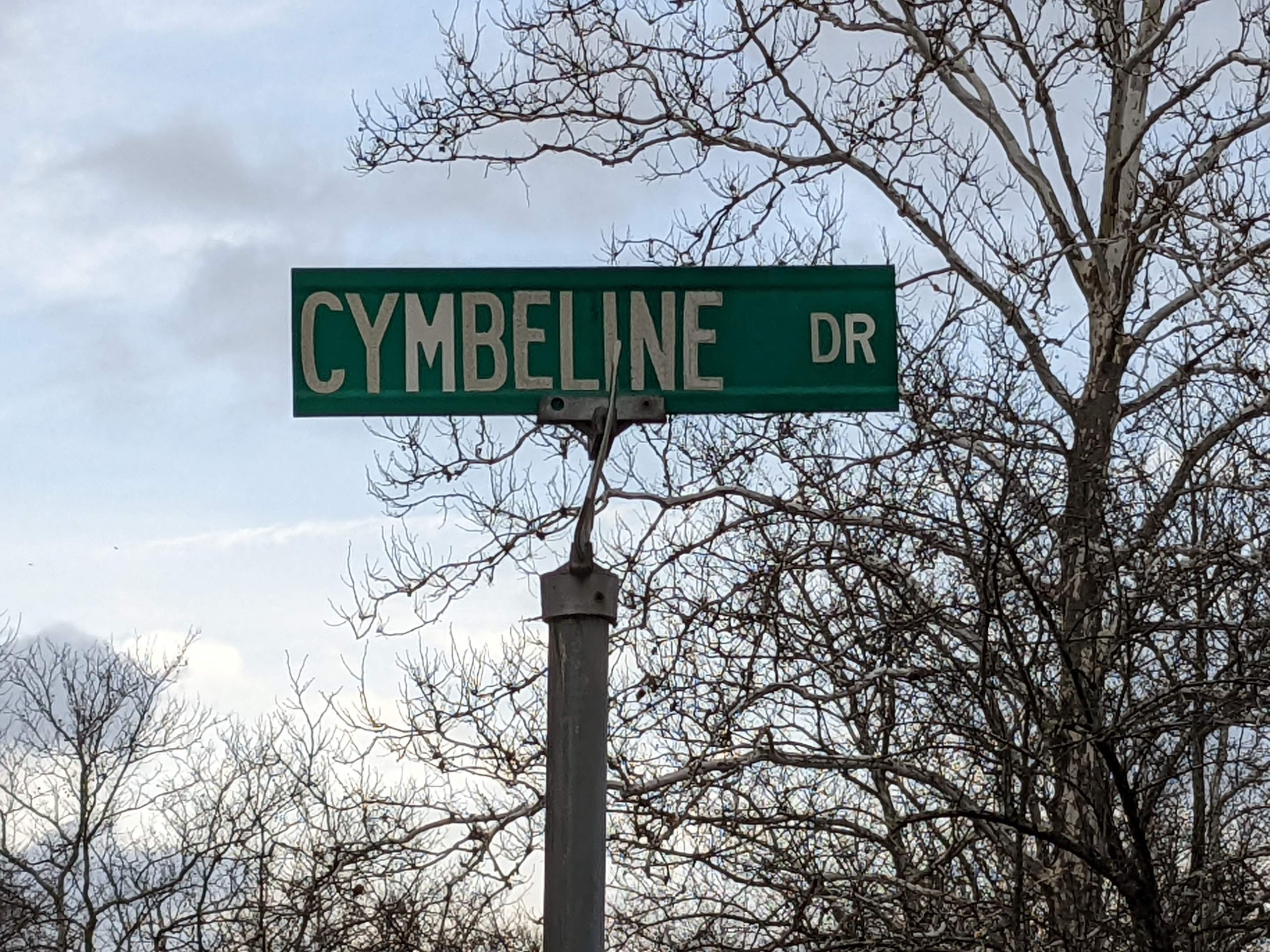 Street sign: Cymbeline Dr.