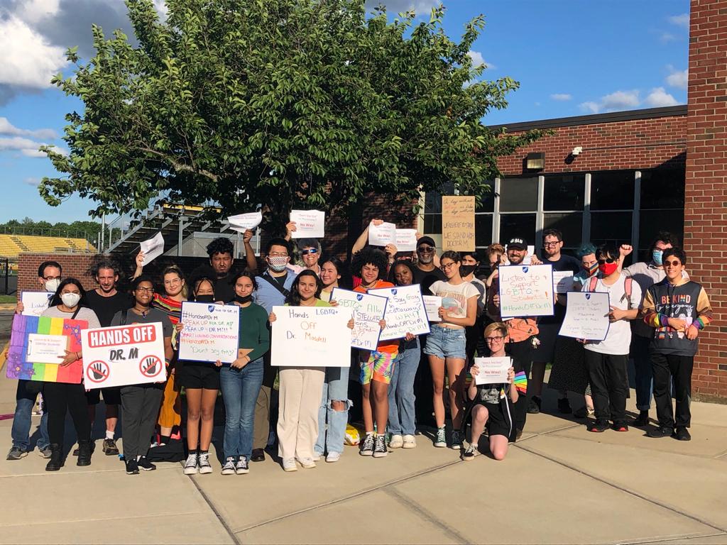 Photo of students, parents, and community members outside Piscataway High School before the June 9th BOE meeting